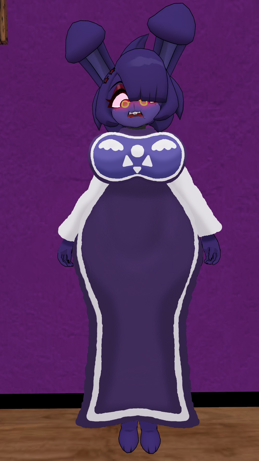 3d 3d_(artwork) big_breasts bonfie bonnie_(cally3d) bonnie_(fnaf) cally3d cosplay cryptiacurves drawover dress embarrassed female five_nights_at_freddy's fredina's_nightclub furry manygeesen_edits pose solo toriel toriel_(dogzeela) vrchat vrchat_model wide_hips