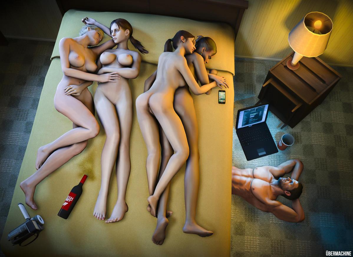 1boy, 3d, 4girls, bed, capcom, chris redfield, crossover, dark skin, dark-skinned female, female, human, interracial, interracial yuri, jill valentine, jill valentine (julia voth), left 4 dead, left 4 dead (series), male, multiple females, multiple girls, nude, nude female, resident evil, resident evil 5, resident evil 6, sherry birkin, sheva alomar, sleeping, source filmmaker, ubermachineworks, yuri, zoey (left 4 dead)
