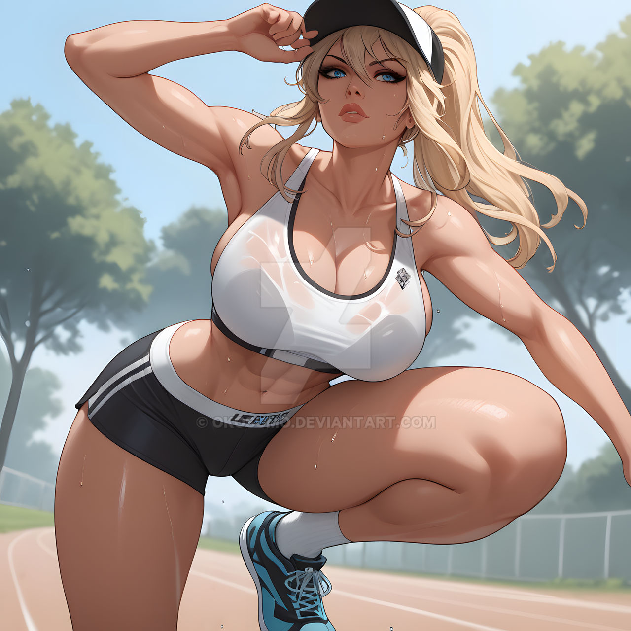 1girls ai_generated blonde_female blonde_hair blonde_hair_female blue_eyes breast breasts cleavage curvaceous curvaceous_body curves curvy curvy_body curvy_female curvy_figure curvy_milf deviantart exposed_breast exposed_breasts female female_only gym_clothes gym_clothing gym_uniform hourglass_figure inner_sideboob light-skinned_female light_skin milf mommy okosumo seductive seductive_eyes seductive_gaze seductive_look seductive_mouth seductive_pose sheena sheena_queen_of_the_jungle sideboob solo solo_female sportswear voluptuous voluptuous_female watermark