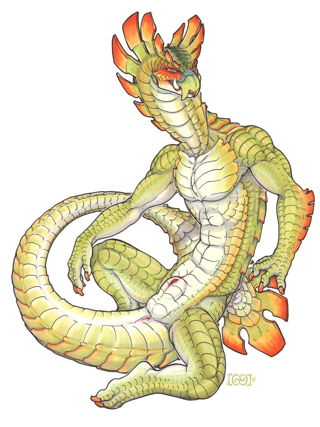 1boy 2015 abs anthro anus balls biceps capcom claws fangs green_scales iggi male male_only monster_hunter muscles najarala nude pecs pinup plain_background pose scalie sheath snake_wyvern solo spread_legs spreading teeth video_games white_background