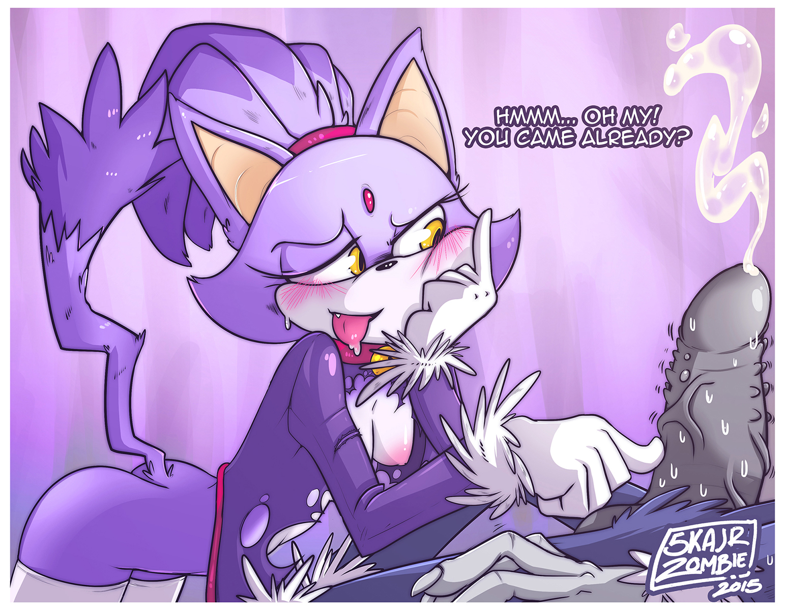 anthro, balls, blaze the cat, blue fur, breasts, cum, feline, female, fur, male, mammal, penis, premature ejaculation, purple fur, sega, skajrzombie, sonic (series), sonic the hedgehog, sonic the hedgehog (series), sonic the werehog, sonic unleashed, straight, werehog