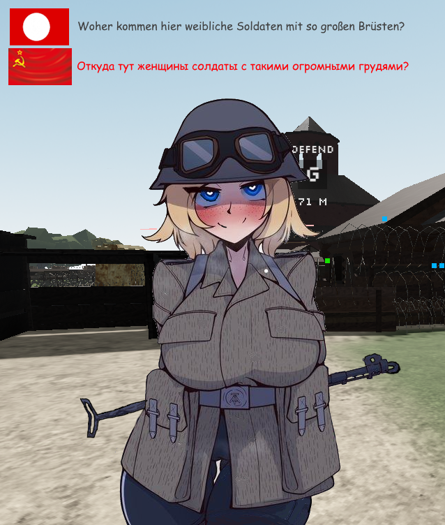 1girls 3d_background background blue_eyes breasts clothed female female_only fully_clothed german_text googles gun roblox roblox_background roblox_game russian_text scorched_earth short_hair tagme text ww2 yellow_hair zaminka97