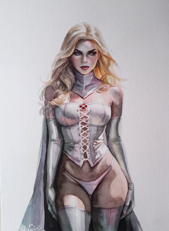 blonde_female blonde_hair blue_eyes elizabeth_yan emma_frost hellfire_club marvel marvel_comics traditional_art traditional_media_(artwork) white_queen x-men