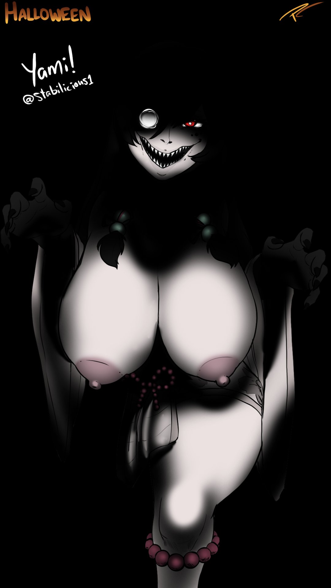 1girls big_breasts black_hair breasts horror huge_breasts japanese_mythology large_breasts long_hair milf monster_girl nightmare_waifu original pleasure_castle sharp_teeth smile solo solo_female solo_focus spider_girl thick thick_thighs thighs yami_(stabilicious)