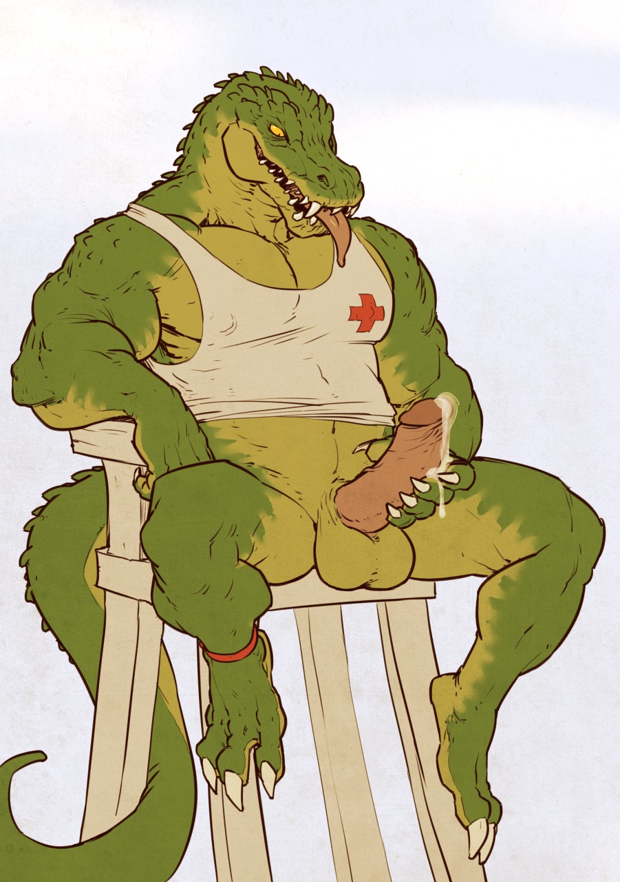 1boy alligator anthro balls ballsack beefy bottomless claws crocodilian cum erection foreskin foreskin_folds forge_(artist) green_skin humanoid_penis intact league_of_legends lifeguard male male_only masculine muscles muscular_male pecs penis pool_party_renekton pool_party_series precum renekton reptile retracted_foreskin scalie scrotum solo tail tank_top testicles thewielder tongue tongue_out uncut veiny_penis yellow_eyes