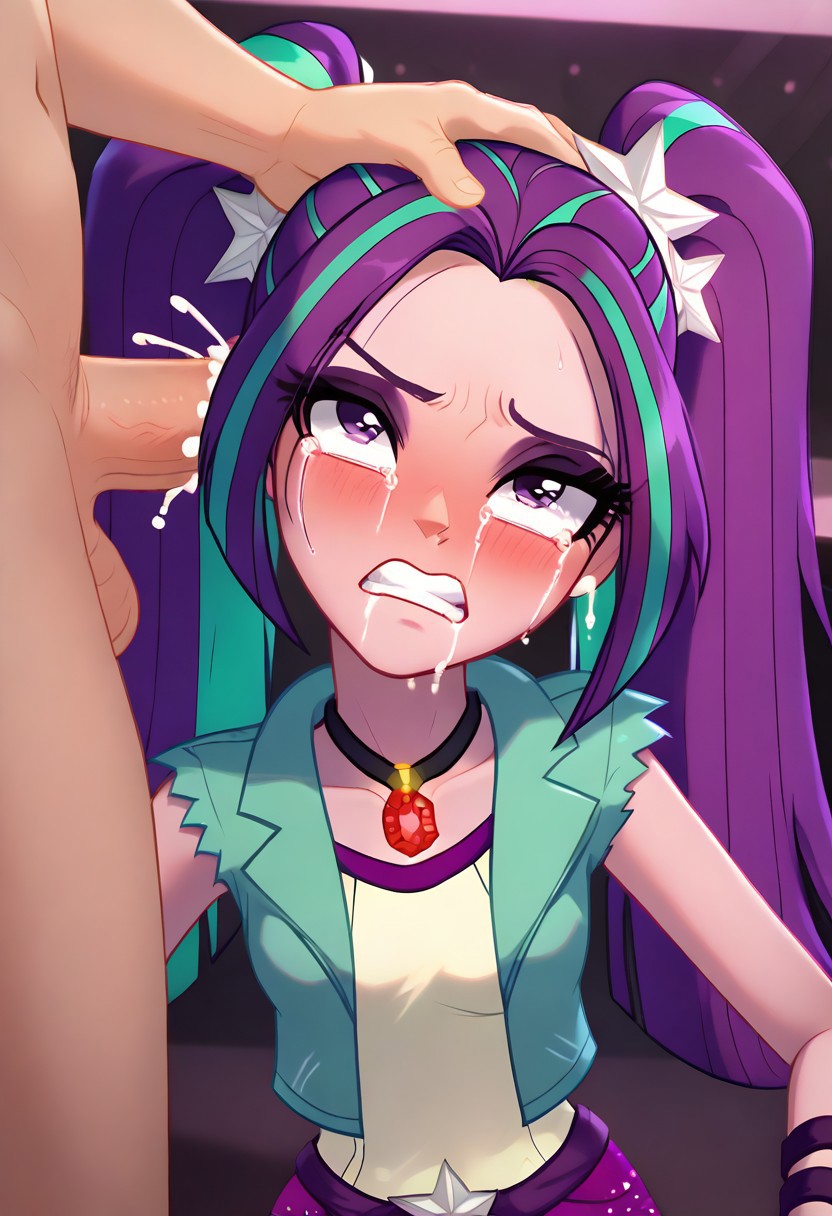 ai_generated aria_blaze blush crying cum ear_fuck ear_penetration ear_sex embarrassed equestria_girls female girl looking_at_viewer my_little_pony rainbow_rocks sex teeth villainess