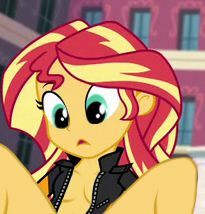 1girls artist_request breasts equestria_girls female female_only friendship_is_magic jacket mostly_nude my_little_pony screencap spread_legs sunset_shimmer