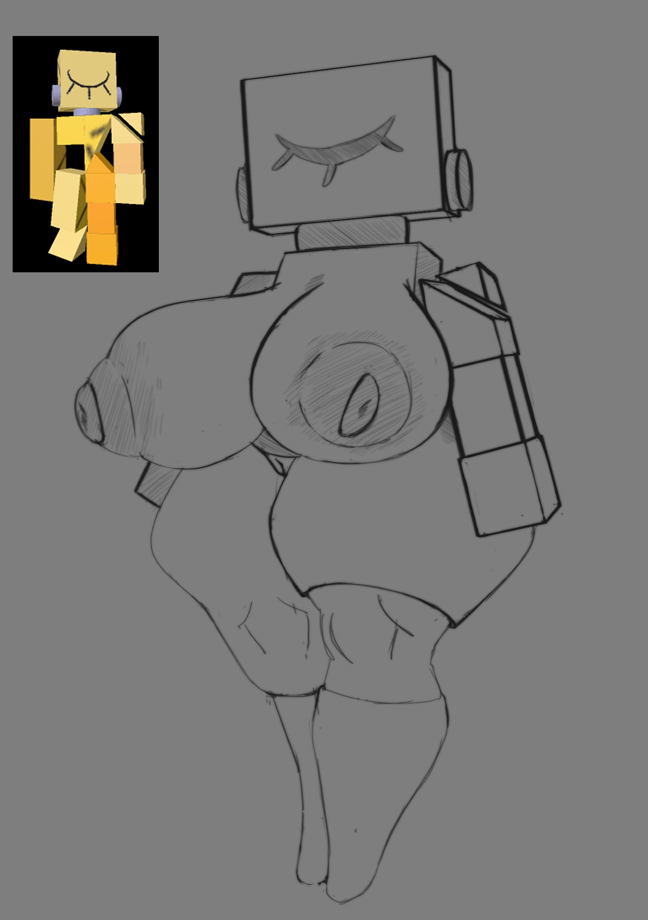 1girls, areolae, big ass, big breasts, blueruchka, breasts, die of death (roblox), eye closed, eyelashes, female, grey background, harken (die of death), nipples, one eye closed, pussy, reference image, roblox, roblox game, sketch, solo, solo female, tagme, thick thighs, thighs