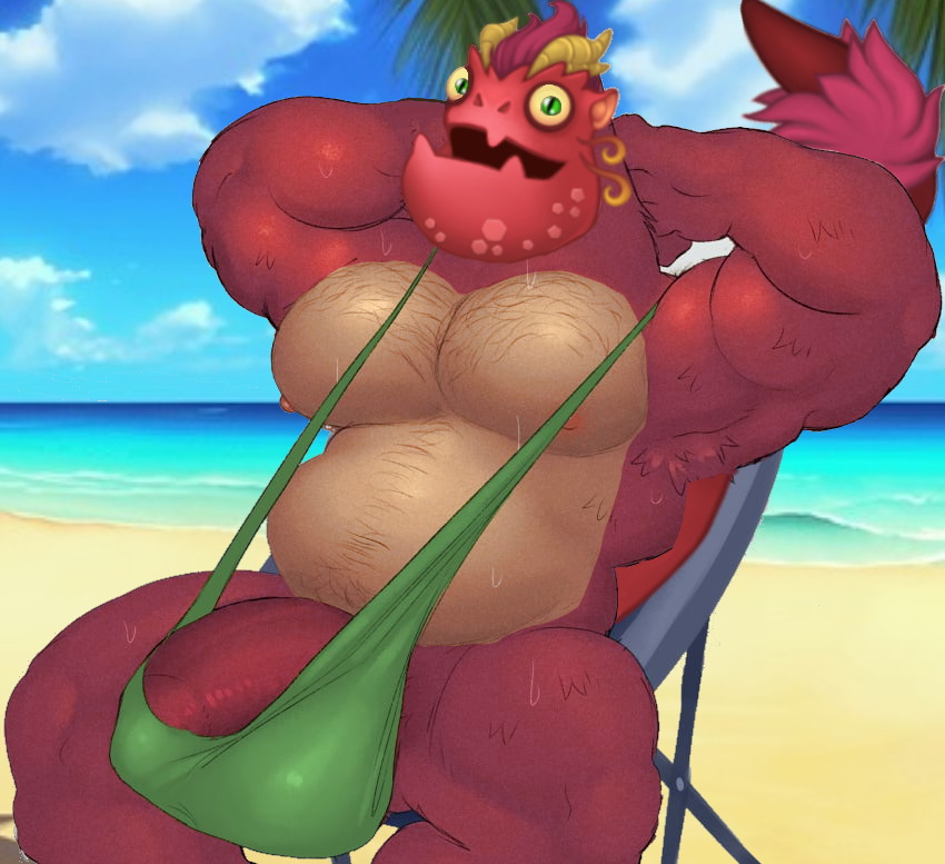 banana_hammock bara beach buff carillong chilling dragon mankini muscular my_singing_monsters penis seasonal_shanty sitting_on_chair