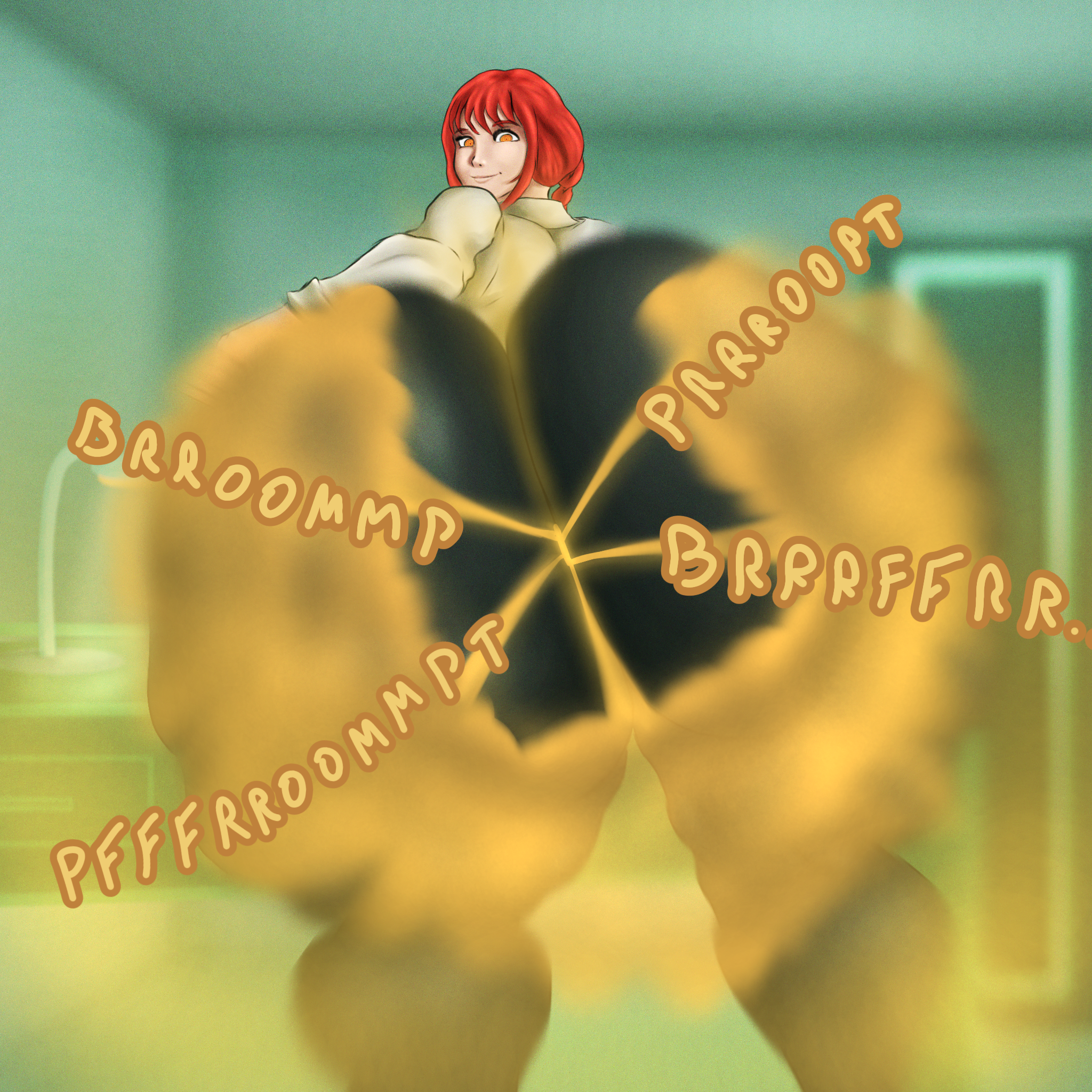 ass, ass bigger than head, ass focus, ass grab, ass up, ass visible through thighs, asshole, bbw, big ass, big butt, big thighs, chainsaw man, fart, fart cloud, fart everywhere, fart fetish, farting, fat, fat ass, makima (chainsaw man), red hair, ssbbw, thelart2, yellow eyes