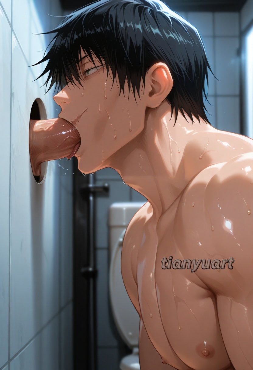 ai generated, bara, gay, glory hole, jujutsu kaisen, luka891223, male, male focus, male only, penis, tianyuart, toji fushiguro, yaoi