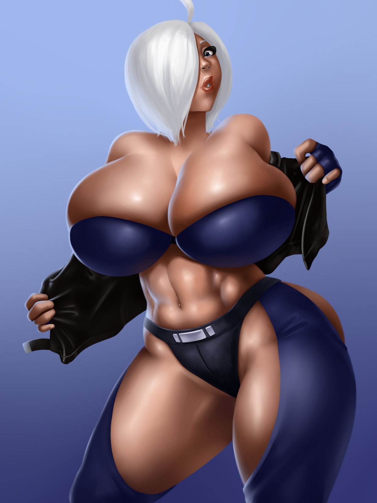 angel (kof), bra, breasts, female, female only, huge breasts, human, king of fighters, panties, rampage0118, solo, venus body, white hair