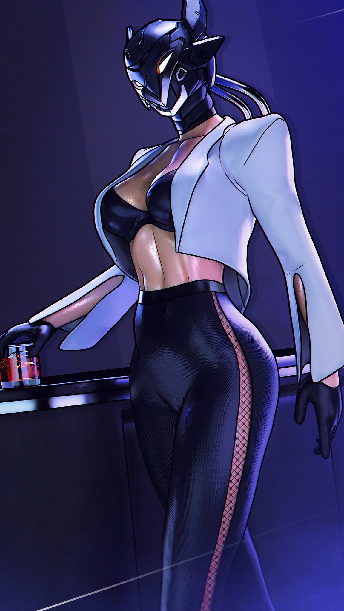 1girls, 3d, 3d (artwork), 3d model, 3d render, alternate version available, ass, big ass, big breasts, black bra, black choker, bra, breasts, choker, cleavage, clothed, clothed female, clothes, clothing, curvaceous, curvy, curvy female, curvy figure, female, female focus, female only, fit, fit female, fully clothed, fully clothed female, glass, glass cup, gloves, highres, holding, holding glass, holding object, jacket, large breasts, light skin, light-skinned female, long legs, mask, masked female, pants, reflection, seductive, seductive look, sexy, sfrinzy, shirt, skimpy, slim waist, solo, solo female, solo focus, thick, thick ass, thick butt, thick thighs, thighs, tight clothes, tight clothing, tight pants, valorant, video game character, video games, voluptuous, voluptuous body, voluptuous female, vyse (valorant), wide hips