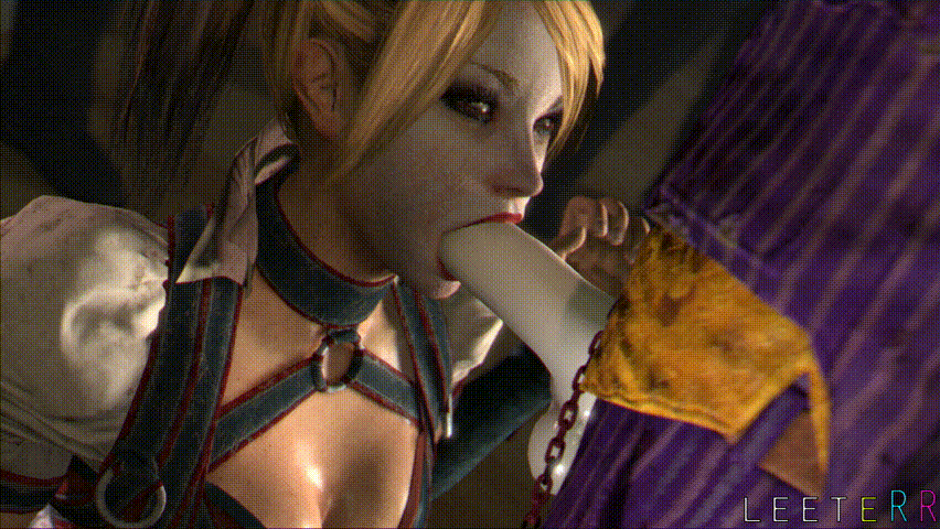 3d, animated, batman (series), batman: arkham knight, blonde hair, cleavage, dc, dc comics, facepaint, fellatio, female, harley quinn, harley quinn (arkham knight), harley quinn (arkham), joker, leeterr, male, oral, penis, source filmmaker, the joker, tied hair, twintails
