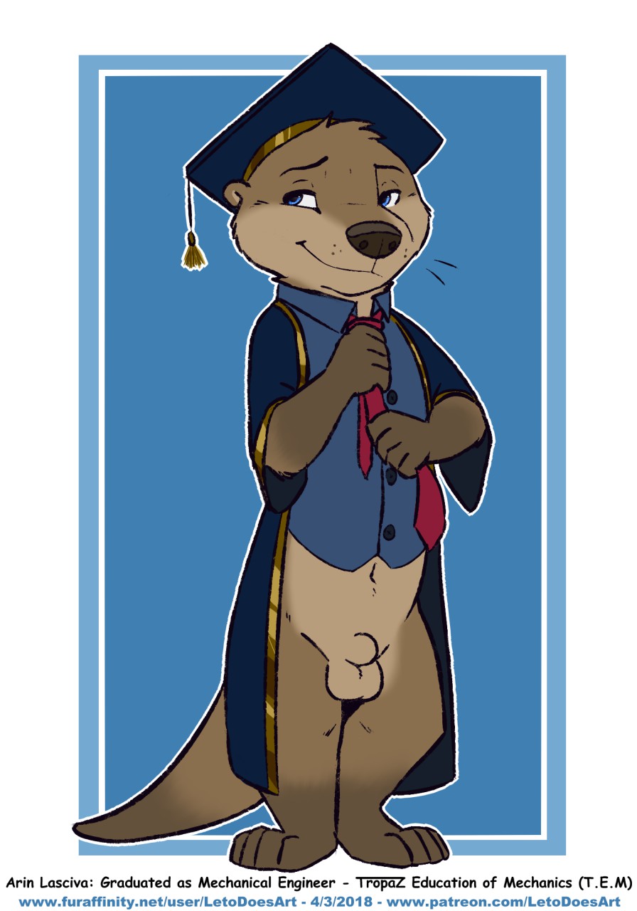 animal_genitalia arin_(letodoesart) balls bottomless clothed clothing graduation letodoesart male male_only mammal mustelid otter sheath solo