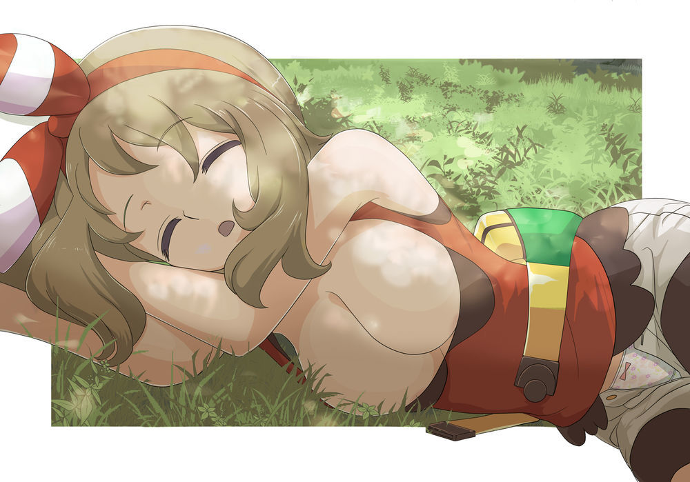 breasts, brown hair, cleavage, female, female only, human, human only, may (pokemon oras), may (pokemon), nintendo, panties, pokemon, pokemon oras, sleep, solo