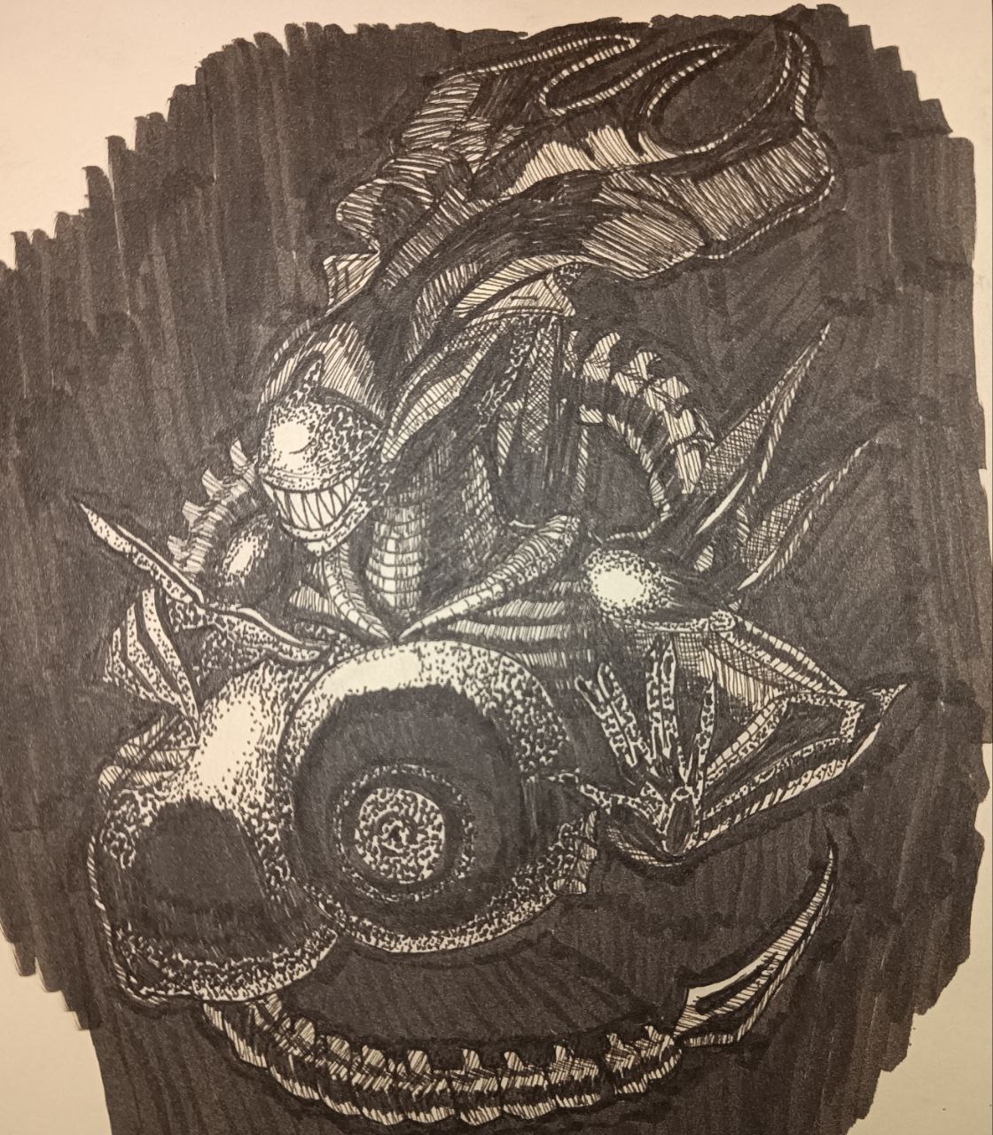 2024 alien alien_(franchise) anthro areola ass big_breasts black_body breasts comic curvy_figure dark_theme digital_drawing_(artwork) digital_media_(artwork) english_text female female_xenomorph greyscale group hi_res huge_breasts long_sleeves looking_at_viewer male male_focus monochrome monster nude pivoiacher sharp_teeth smile solo standing tail teeth text traditional_media_(artwork) trio xenomorph xenomorph_queen