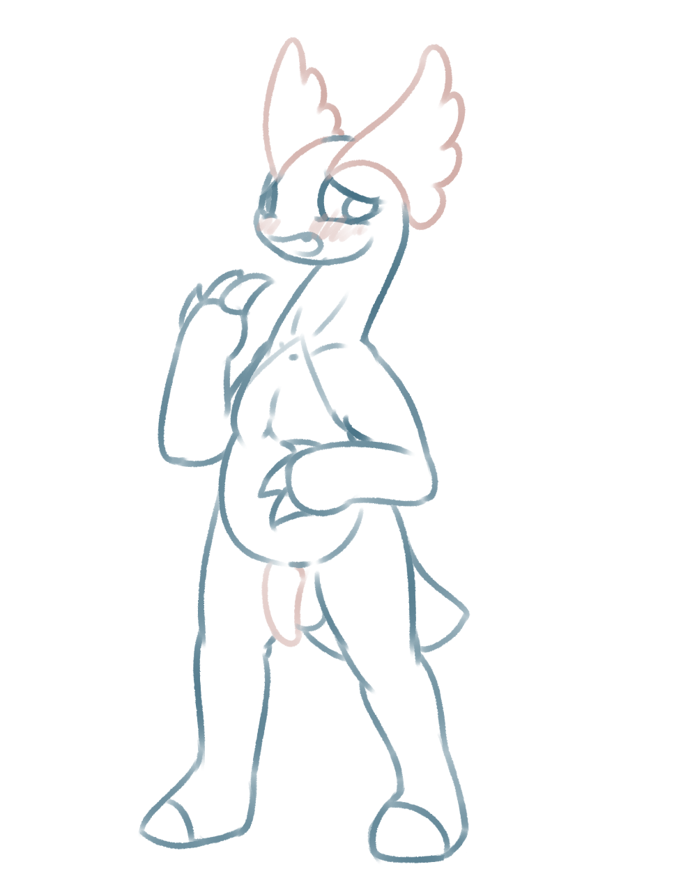 1boy amaura anthro blush looking_at_viewer male male_only nintendo nude open_mouth penis pokemon pokemon_xy posexe simple_background solo video_games white_background