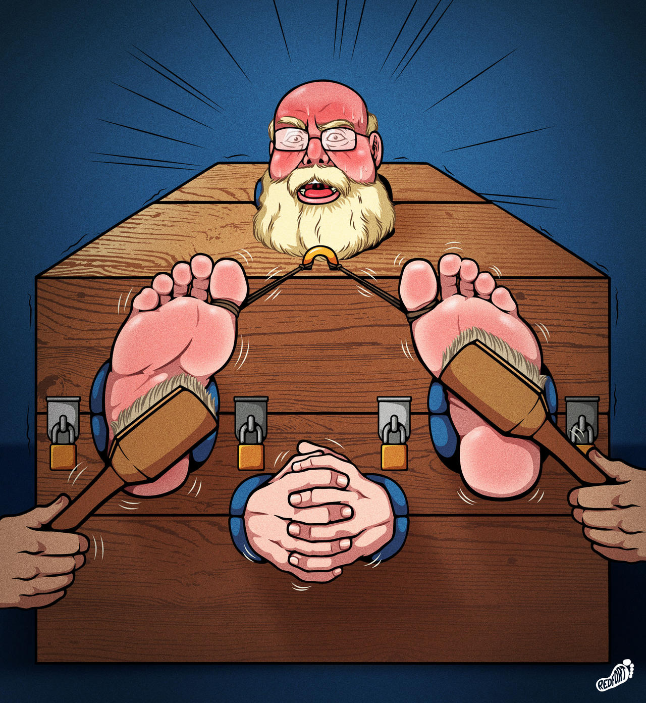 2024 artist_logo bear_(body_type) consensual dilf feet foot_fetish glasses hands_clasped human human_only male_feet male_foot_fetish older_male out_of_frame redfortbear tickle_fetish tickle_torture tickling tickling_feet toes_tied