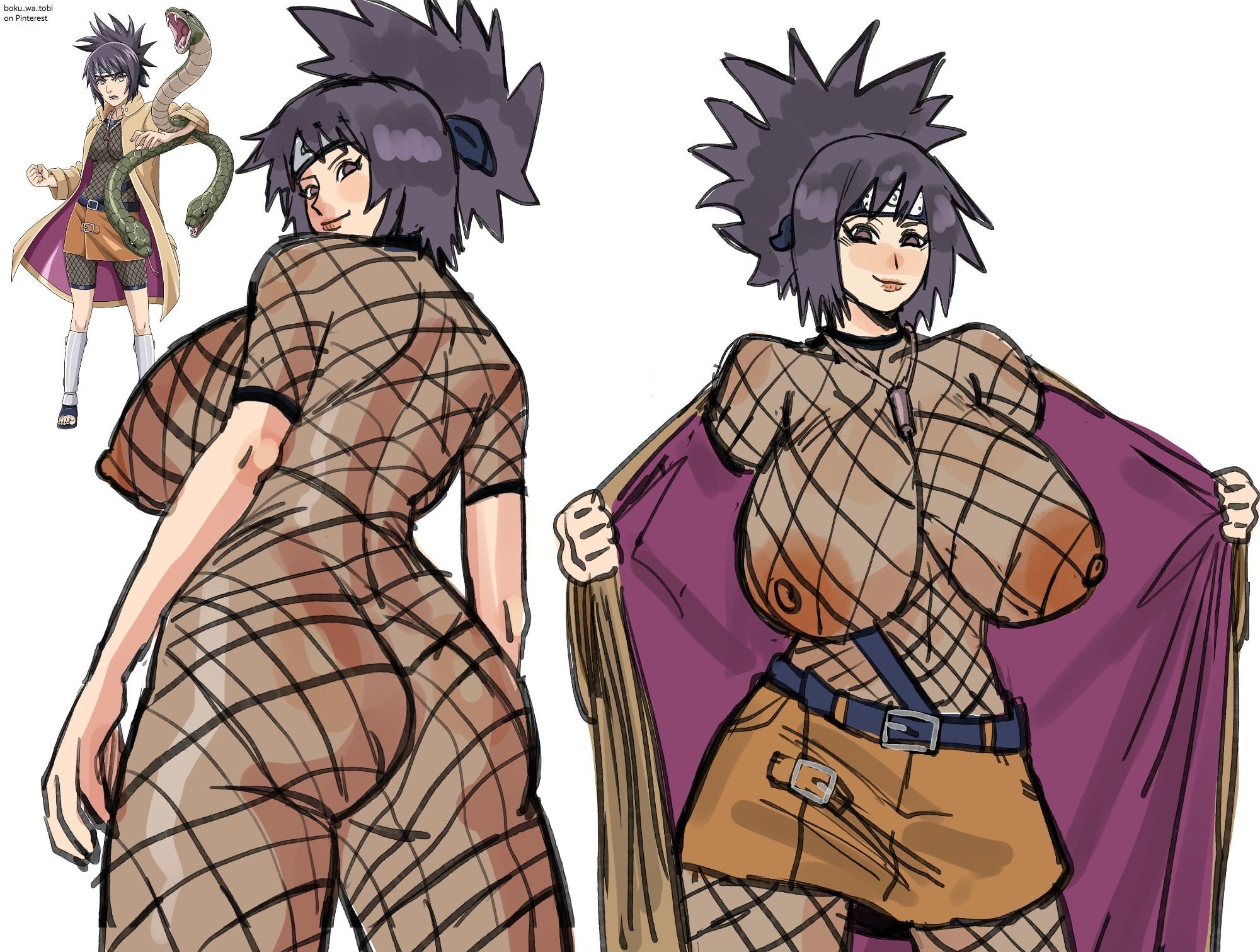 ass, big ass, big breasts, black hair, bodysuit, breasts, female, fishnets, huge breasts, jacket, mitarashi anko, naruto, naruto (series), skirt, tentecreul