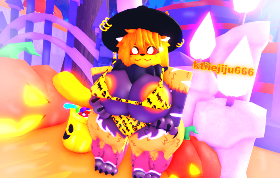 1girls 3d areolae big_breasts bikini black_nails breasts eyes female furry furry_female girl hair halloween halloween_pumpkin ktiiejiju666_(roblox) nails roblox robloxian tagme tail witch witch_hat wolf wolf_girl