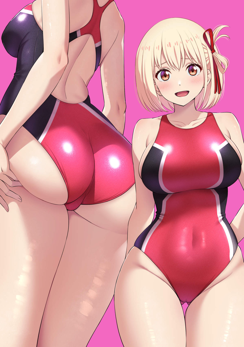 1girls ass ass_visible_through_thighs big_breasts blonde_hair bodysuit bubble_butt female gymnastics large_breasts lycoris_recoil mibushiro nishikigi_chisato short_hair sideboob thighs wide_hips