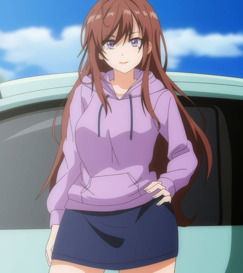 anehame_ore_no_hatsukoi_ga_jisshi_na_wake_ga_nai ass breasts brown_hair female highres hood hoodie large_breasts long_hair mole mole_under_eye purple_eyes sakagami_rio skirt standing