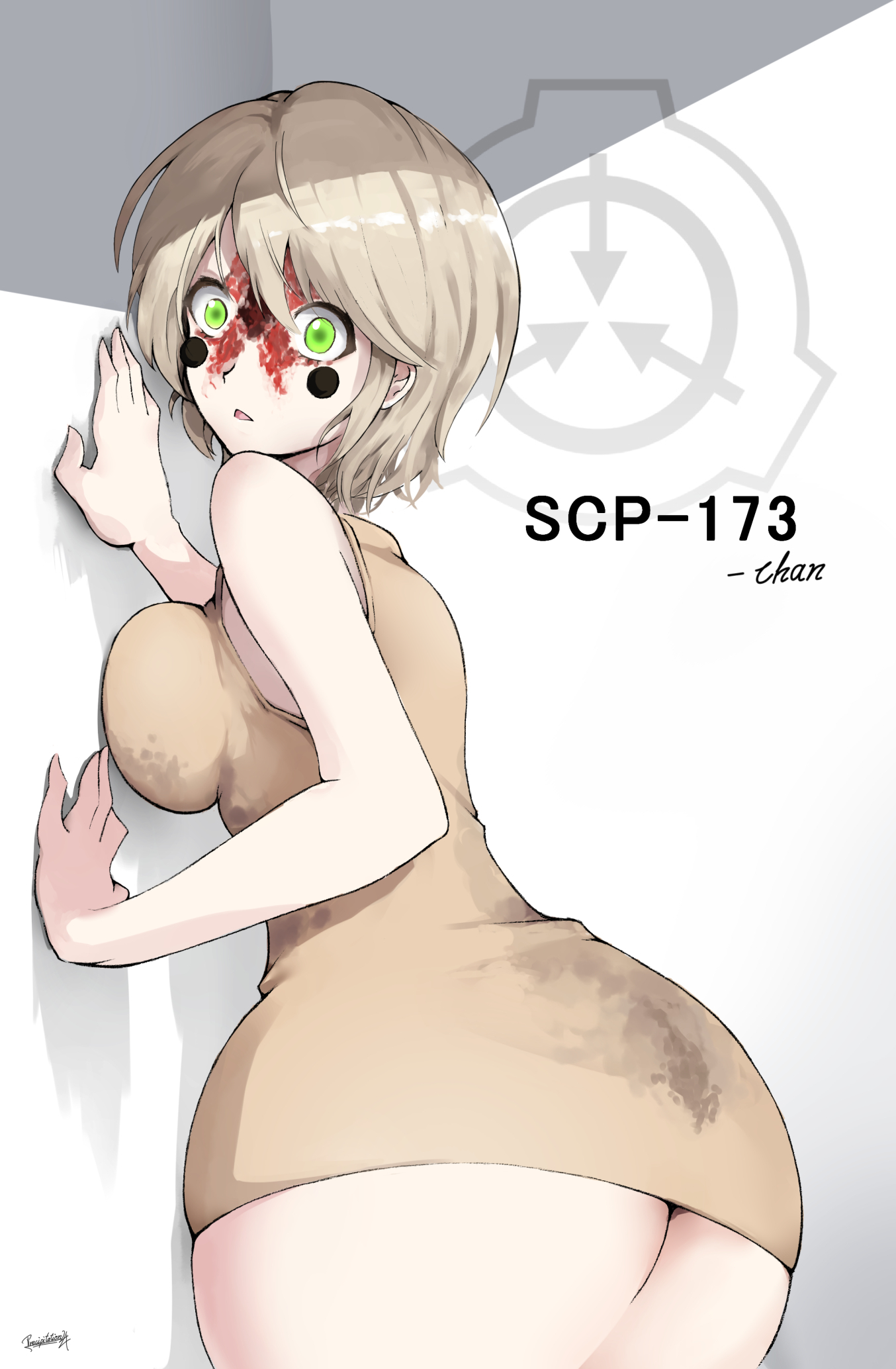 1girls, euclid, female, female focus, female only, humanization, humanized, humanized scp, newgrounds, precipitation24, scp foundation, scp logo, scp-173, solo, solo female, solo focus, untitled 2004