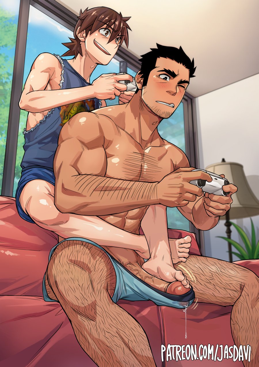 2boys, abs, age difference, barefoot, big penis, dilf, erect penis, erection, feet, foot fetish, footjob, gay, gay sex, height difference, huge cock, jasdavi, luca (jasdavi), male, male only, male/male, muscular, muscular male, noah (jasdavi), pecs, penis, size difference, thick penis, veiny penis, yaoi
