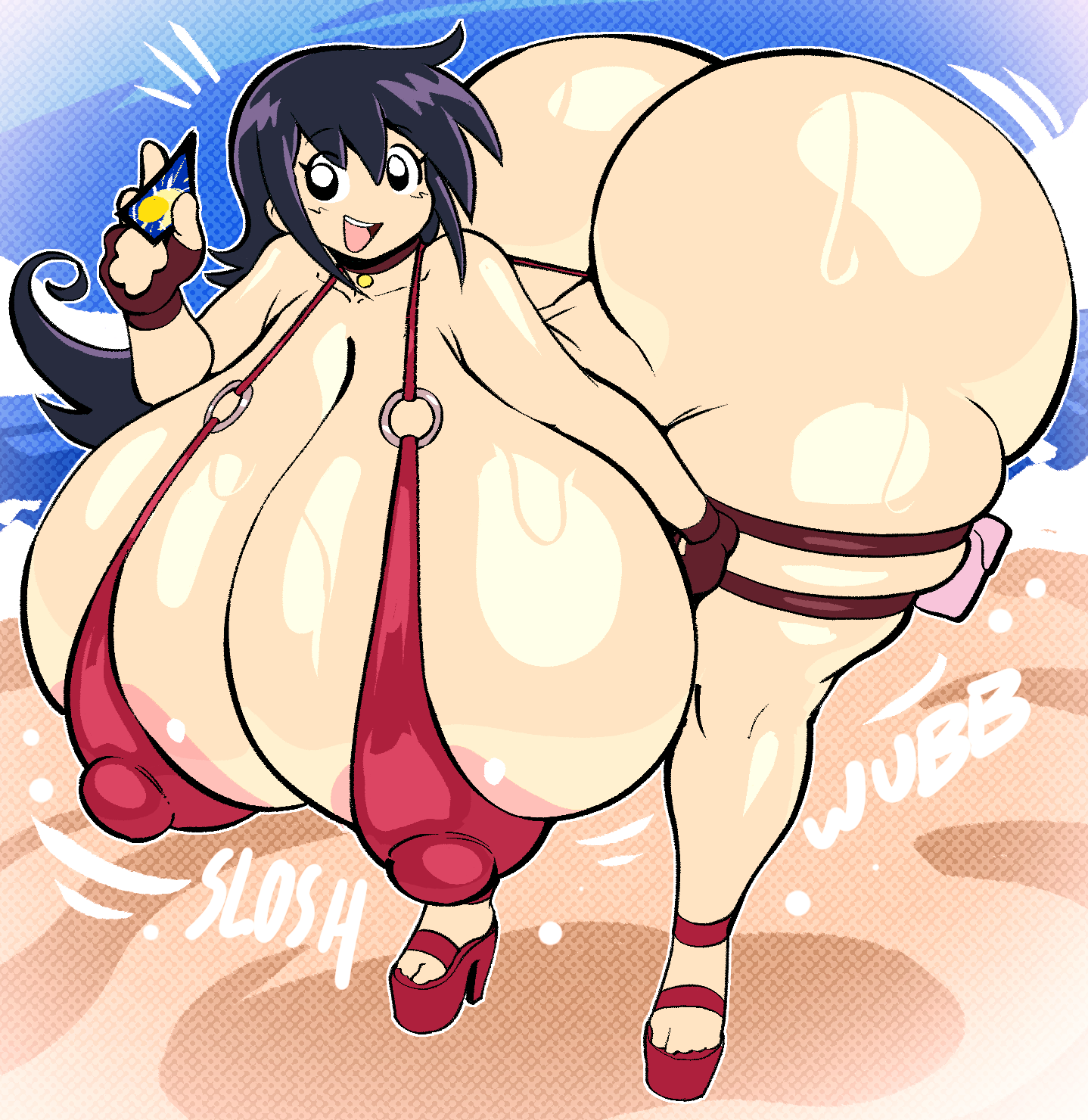 1girls, angstrom, beach, bikini, breasts, comission, curvy, duel masters, enormous ass, enormous breasts, female, female only, high heel sandals, high heels, huge breasts, looking at viewer, open mouth, open toe footwear, open toe heels, open toe shoes, sandals, smile, smiling at viewer, solo, swimsuit, tagme, tasogare mimi, upper teeth, voluptuous