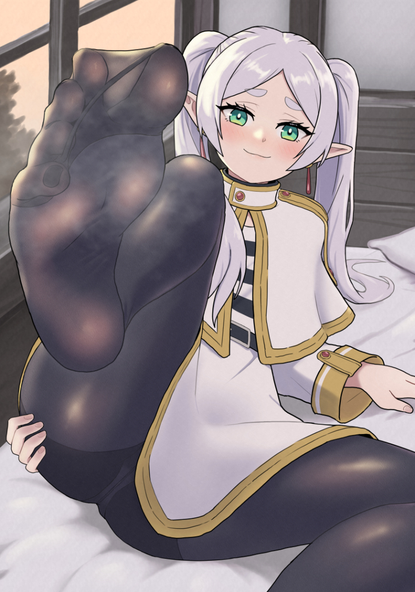 artist_request feet female foot_fetish foot_focus frieren green_eyes socks soles tagme