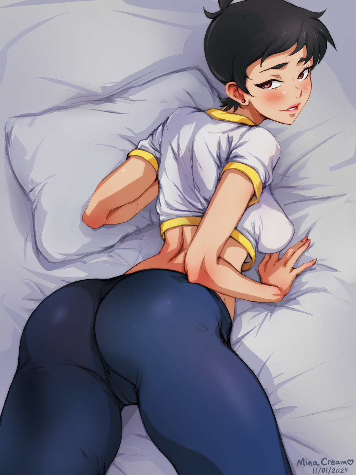 1girls, 2024, artist name, ass, ass focus, big ass, big breasts, black hair, breasts, brown eyes, bubble ass, bubble butt, crop top, dc, dc comics, female, female only, light skin, light-skinned female, lois lane, lois lane (my adventures with superman), looking over shoulder, minacream, my adventures with superman, short hair, solo, superman (series), tan skin, tan-skinned female, tight clothing, tight pants, tomboy