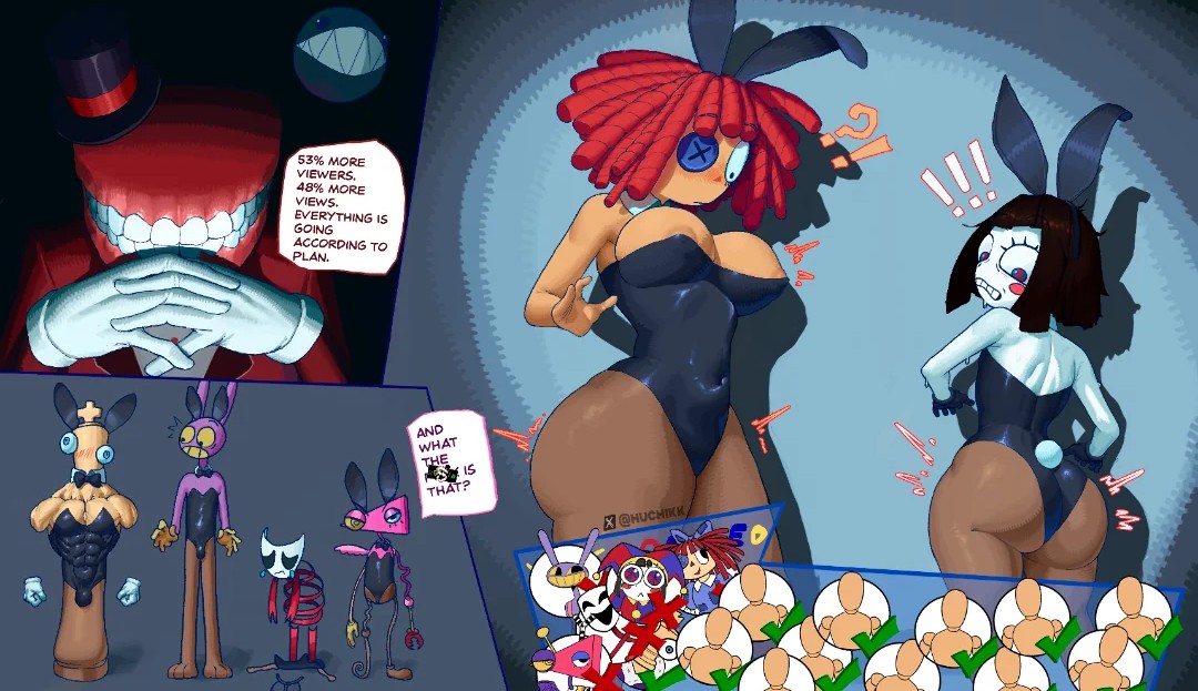 ass, big ass, big breasts, breasts, bubble (the amazing digital circus), bunnysuit, caine (the amazing digital circus), embarrassed, embarrassing outfit, female, gangle (the amazing digital circus), glitch productions, huchik, ill giggity ragatha, jax (the amazing digital circus), kinger (the amazing digital circus), male, multiple boys, multiple females, multiple girls, multiple males, pomni (the amazing digital circus), ragatha (the amazing digital circus), tagme, the amazing digital circus, zooble (the amazing digital circus)