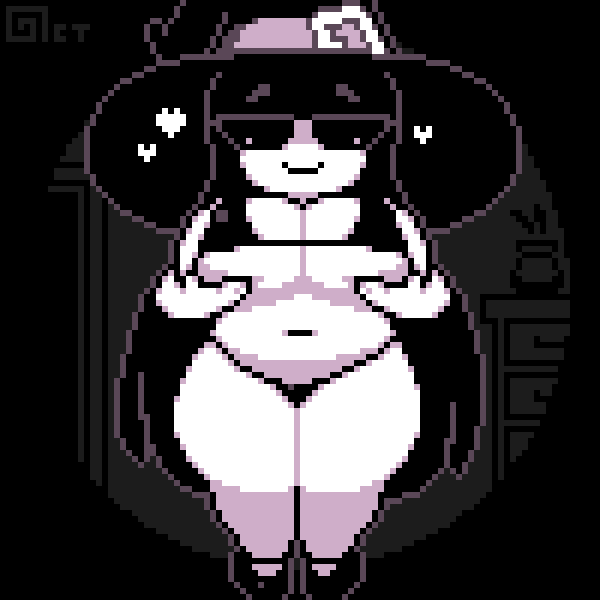 :), 1girls, bikini, black eyes, black hair, breasts, female, female only, heart, holding breast, huge breasts, lifting breasts, long hair, mabel (octotron2000), micro bikini, mob face, navel, octotron2000, original character, pixel art, plump, roblox, roblox avatar, robloxian, self upload, shoes, shortstack, skindentation, smug, solo, solo female, thick thighs, thong, white body, wide hips, witch, witch hat
