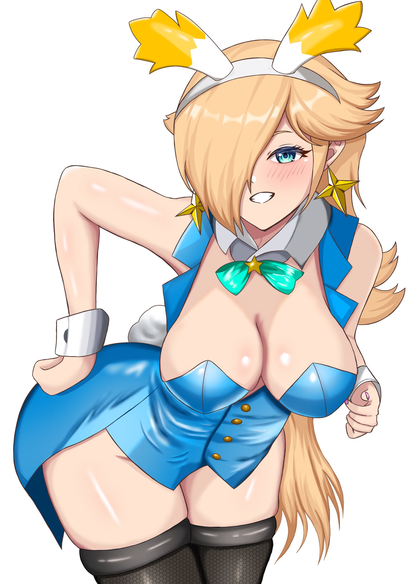 blonde hair, blue eyes, blush, breasts, enuzemu mldre, female, female only, jpeg, looking at viewer, mario (series), nintendo, princess rosalina, solo, standing, super mario galaxy