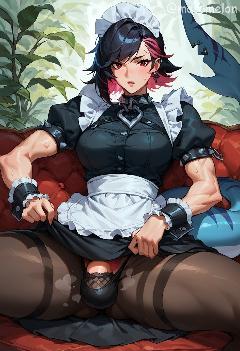 ai_generated bulge dickgirl futanari maid masomelon muscular_female muscular_futanari solo zenless_zone_zero