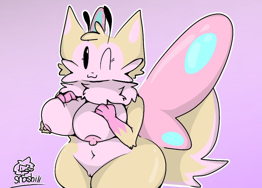 artist_name ass big_breasts breasts butterfly cute domestic_cat female female_only fluffy furry furry_only grabbing_own_breasts hybrid pink_fur pussy snashill tail trixie_(butterfly_kitty)