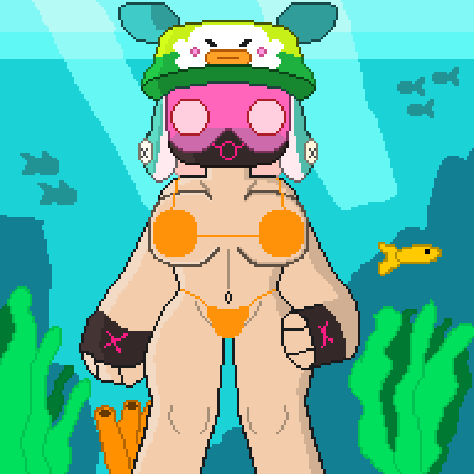 1girls bikini brawl_stars cuttlefish_jacky_(brawl_stars) female_only jacky_(brawl_stars) pixel_art pumpkinz6 solo solo_female tentacle tentacle_hair underwater