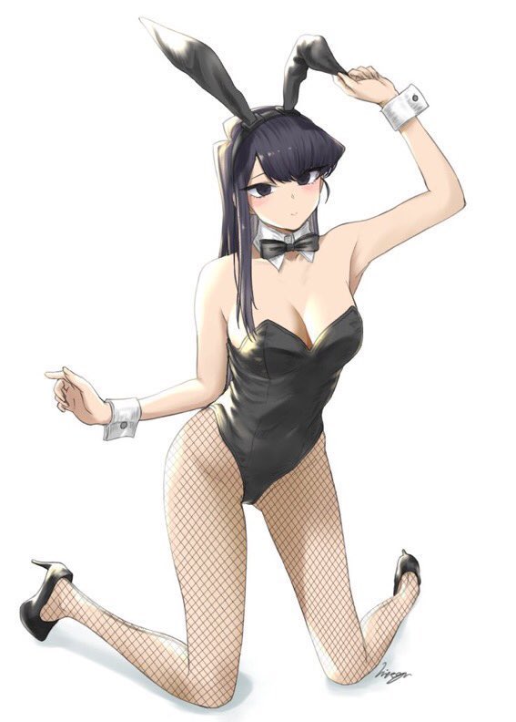 1girls, 9421116, alternate costume, blush, breasts, bunny ears, female, female only, komi shouko, komi-san wa komyushou desu, looking at viewer, solo