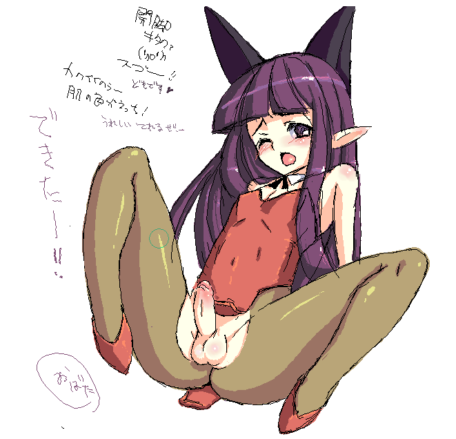 1boy androgynous balls bunny_costume bunnysuit crossdressing detached_collar dry6 erection femboy girly leotard long_hair male male_only oekaki penis pointy_ears purple_hair solo testicles trap uncensored wink