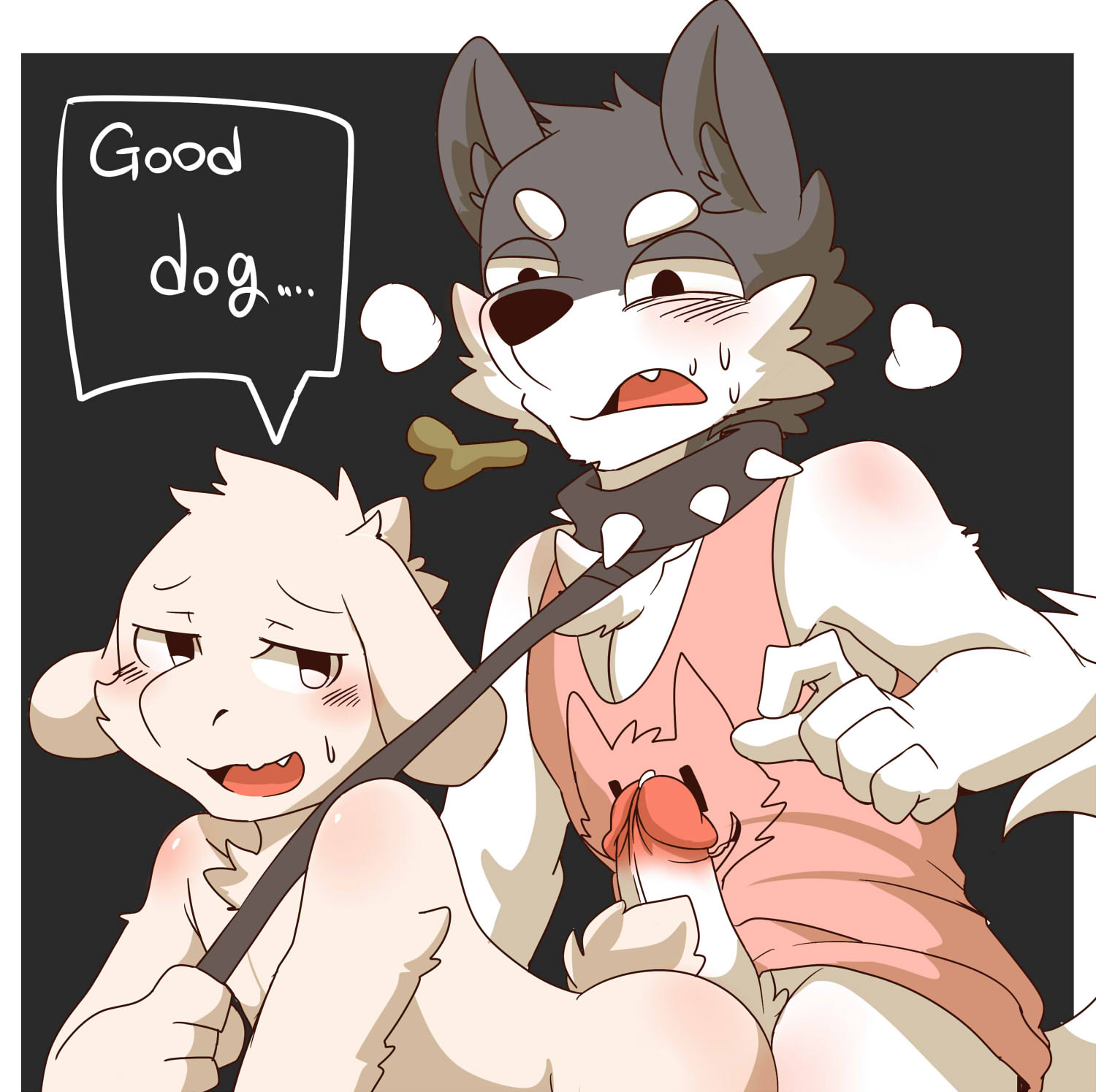 2boys, all fours, anthro, asriel dreemurr, ass, assjob, buttjob, canine, caprine, circumcised, collar, dialogue, doggo (undertale), duo, english text, fur, gay, goat, humanoid genitalia, humanoid penis, leash, male, male only, mammal, penis, power bottom, saku1saya, spiked collar, teenager, text, undertale, undertale (series), video games, white fur, yaoi, young