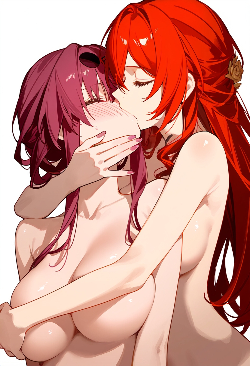 ai_generated enemies_to_lovers enemies_with_benefits himeko_(honkai:_star_rail) honkai:_star_rail honkai_(series) hoyoverse kafka_(honkai:_star_rail) kissing lesbian lesbian_kiss lesbians lunarheron purple_hair red_hair yuri