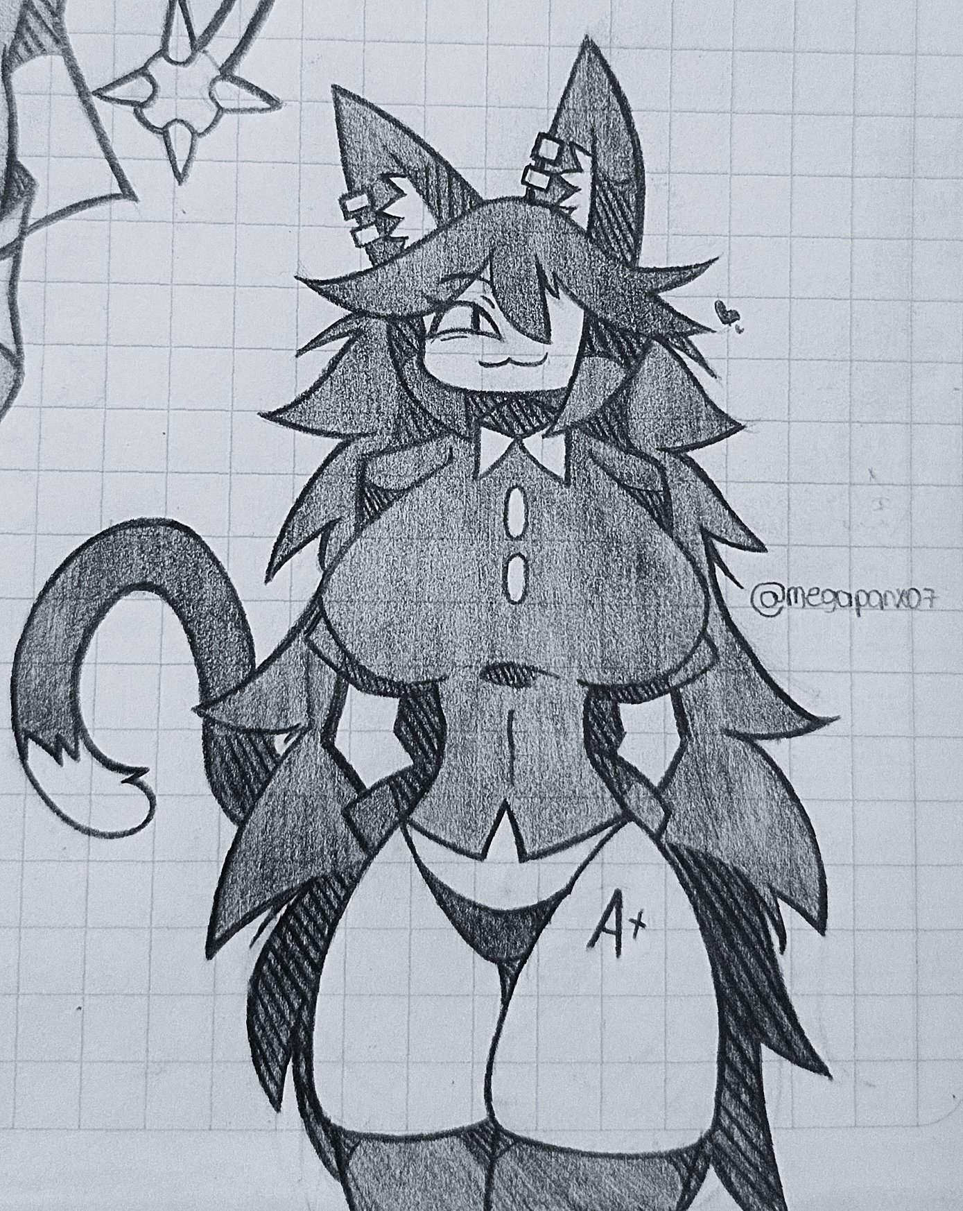 1girls, black and white, female, fundamental paper education, miss circle (fundamental paper education), shes a furry?!, tagme