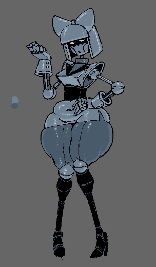bob cut, bow, female, full body, hairbow, hand on own hip, high heels, humanoid robot, joints, looking at viewer, receptionik, robot, robot girl, robot joints, short hair, simple background, solo, sonic (series), standing, submarichamomi2, thick thighs, wide hips