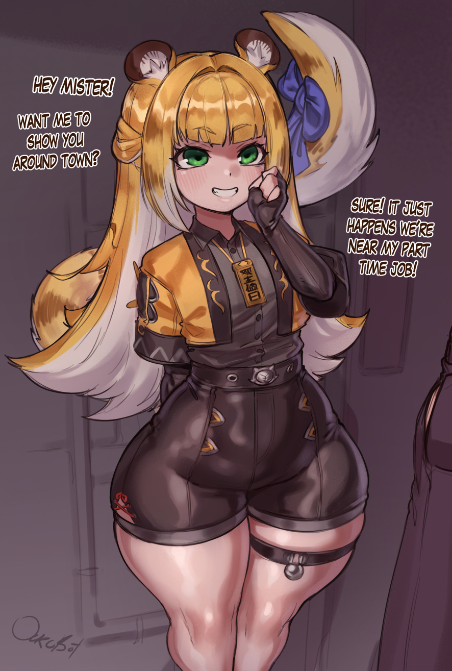 1girls, animal ears, ass, ass bigger than head, ass focus, back view, big ass, blunt bangs, bubble ass, bubble butt, cat tail, feline, female, female only, flat chest, green eyes, huge ass, ju fufu, kemonomimi, long hair, ourobot, sfw, short shorts, shorts, skindentation, solo, solo female, stretching, thigh strap, tiger ears, tiger girl, tiger tail, tight clothing, two-tone hair, zenless zone zero
