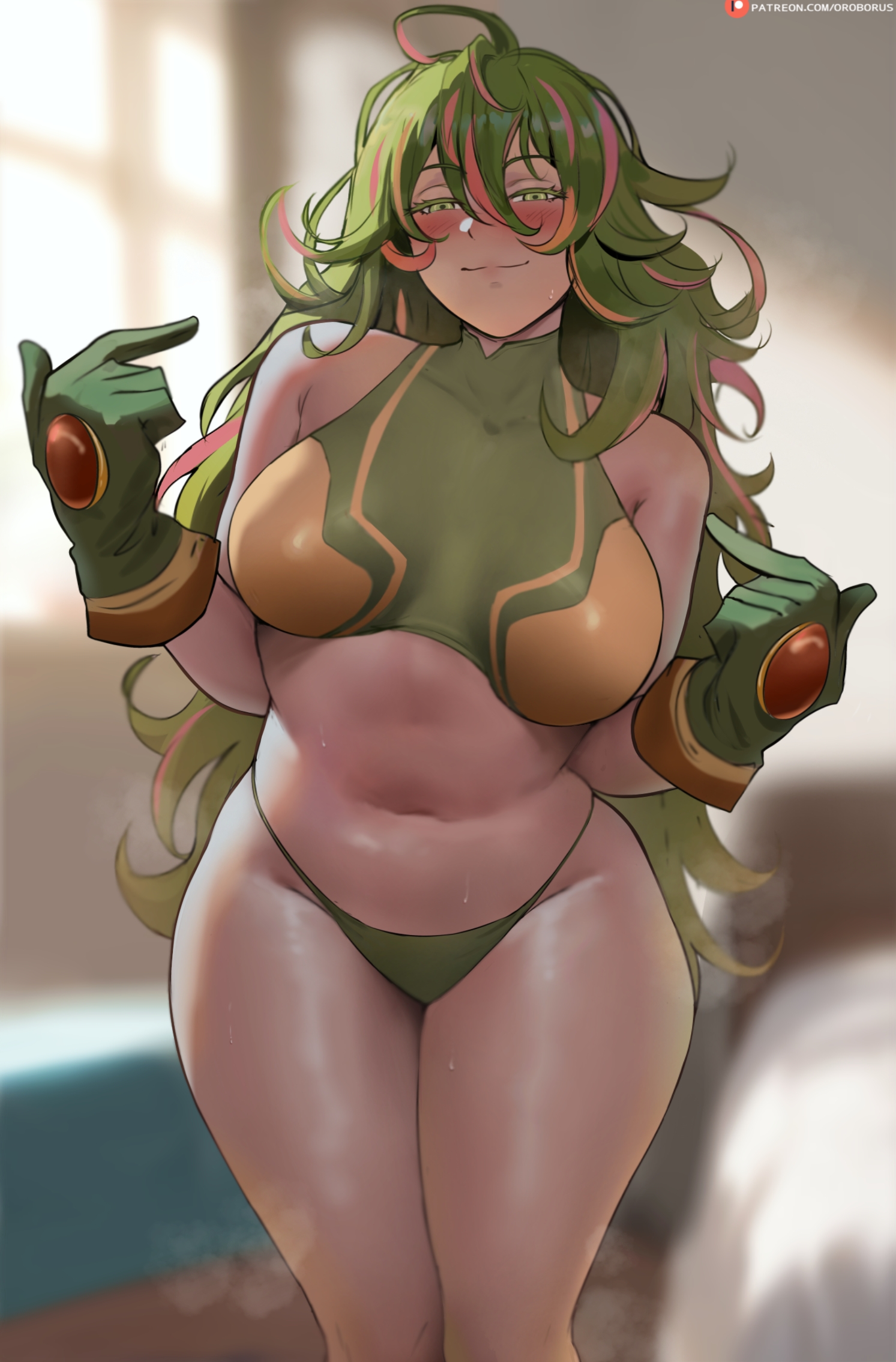 1girls, ass, belly, big ass, big breasts, big thighs, blush, breasts, female, gigantic ass, gigantic thighs, green hair, green-haired female, heroine, huge ass, huge breasts, huge thighs, long hair, looking at viewer, multicolored hair, my hero academia, my hero academia (finale), oroborusart, post-timeskip, sweat, sweatdrop, sweating, tagme, thick thighs, thighs, tooru hagakure, tooru hagakure (post-timeskip), tooru hagakure (visible)