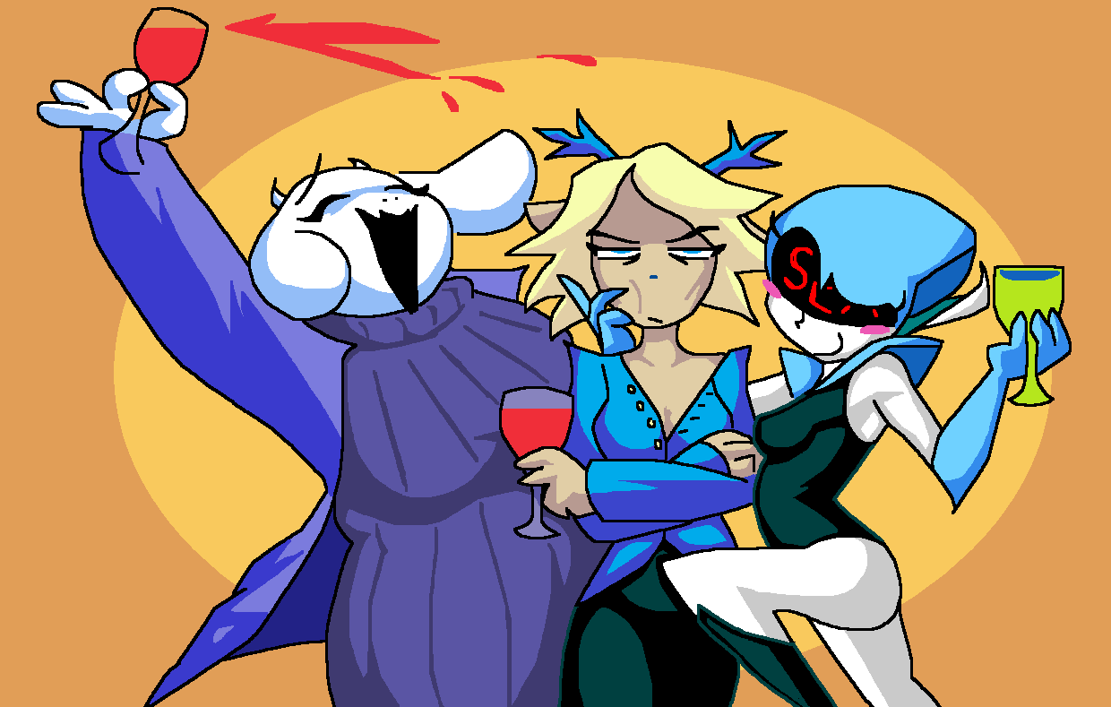 2d 2d_(artwork) 2d_artwork annoyed blush blush breasts carol_holiday clothing deltarune deltarune_chapter_2 deltarune_chapter_4 drunk fully_clothed happy medium_breasts queen_(deltarune) quiet_tomato sexy tagme toriel undertale_(series) wine wine_glass