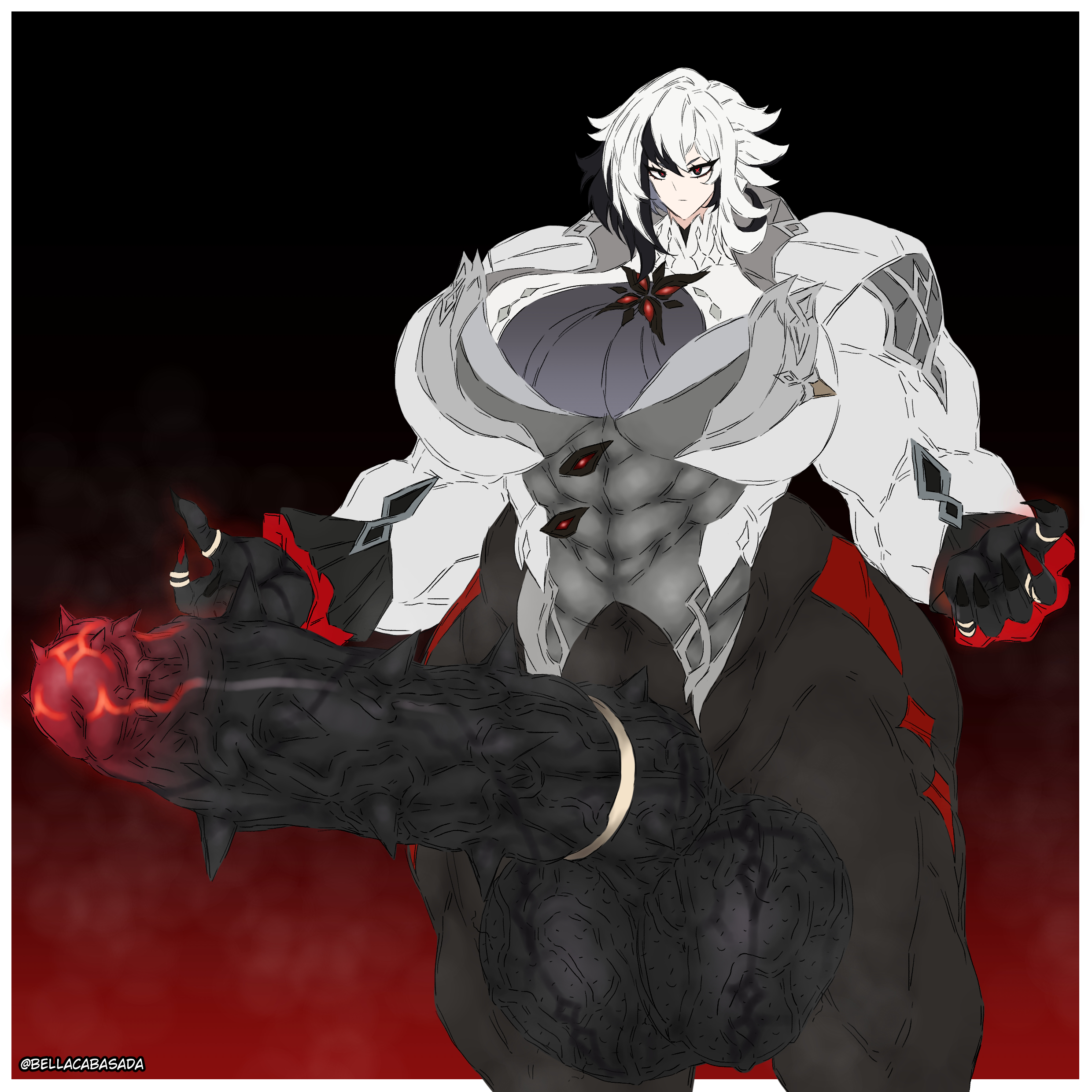 1futa, arlecchino (genshin impact), bellacabasada, breasts, cock ring, erection, futa only, futanari, genshin impact, gigantic penis, huge breasts, huge cock, intersex, muscular, muscular futa, muscular thighs, penis, solo, solo futa, standing, wide hips