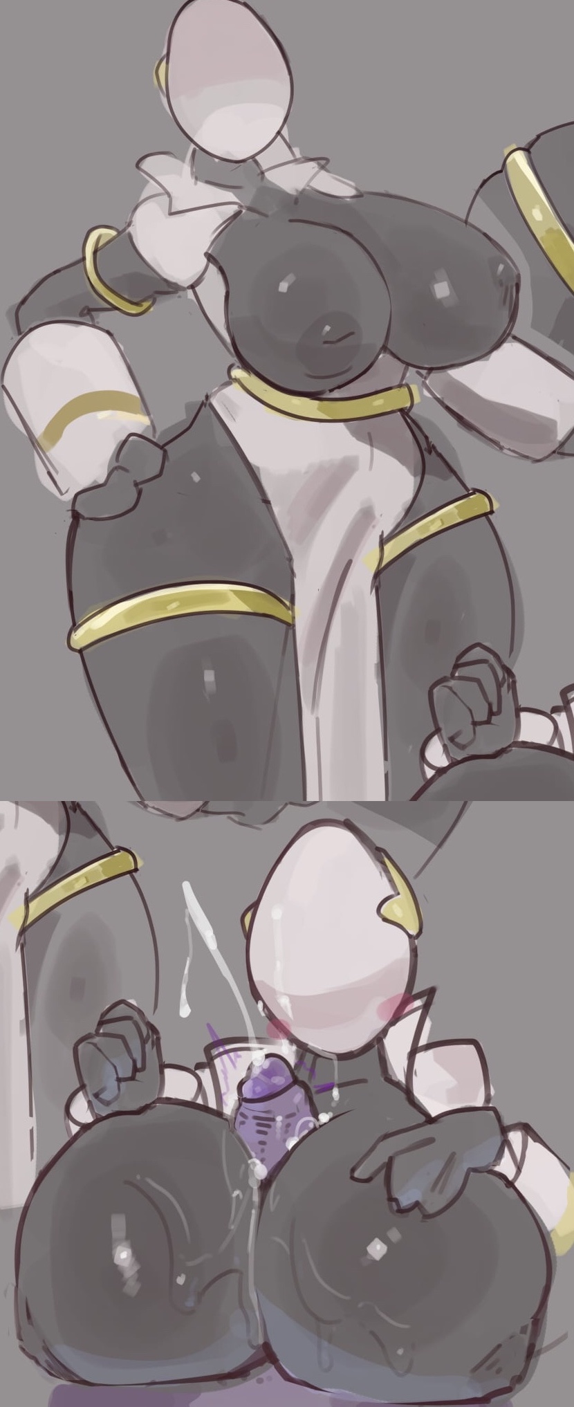 1boy, 1girls, artificer (risk of rain), black body, breasts, cum, cumshot, female, male, paizuri, partb (artist), risk of rain, risk of rain 2, titfuck