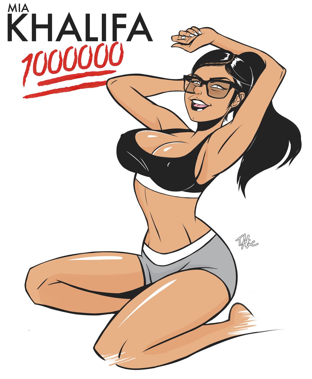 1girls arms background big_breasts black_hair breasts brown_eyes brown_hair celebrity clothed clothes clothing eyewear female female_only glasses hips huge_breasts large_breasts lebanese legs lips lipstick long_hair lower_body mature mature_female mature_woman mia_khalifa middle_eastern midriff mouth mouth_open muslim nipple_bulge nipples_visible_through_clothing on_knees open_mouth porn_star real_person simple_background smiling solo solo_female solo_focus teeth terryalec thighs tongue upper_body voluptuous waist white_background woman